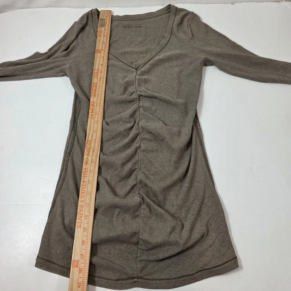 V Tee Shop women's long sleeve ribbed vneck y2k bella brown large - Picture 5 of 7